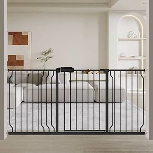 Fairy Baby Extra Wide Baby Gate Black 62-67 Inch Wide, Walk Through Pressure Mounted No Drill, Long and Large Tension Gate for Pet and Kids