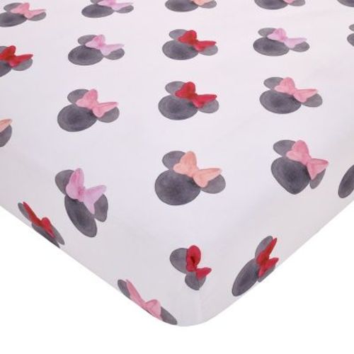 Disney Minnie Mouse - Black, Red And Pink Watercolor Minnie Ears Nursery Fitted Crib Sheet