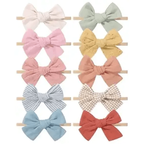 doboi 10PCS Baby Girls Headbands Hair Bows Nylon Cotton Linen Hairbands Handmade Hair Accessories for Newborn Infant Toddlers Little Girl and Kids 3.5Inches