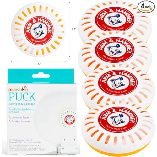 Munchkin Arm & Hammer Odor Eliminator Cartridges, 4 Pack, Lavender Scent, Baking Soda Puck, Diaper Pail Deodorizer
