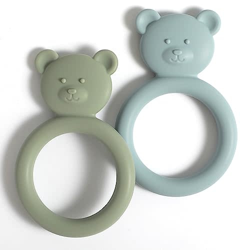 Dirbabi Silicone Baby Teether, Teething Toy Ring for Babies, Easy to Hold Design, BPA Free (Sage + Ether)