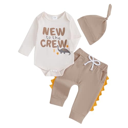 Newborn Infant Baby Boy Outfit Little Brother Romper Infant Letter Print Dinosaur Clothes Drawstring Pants Hat