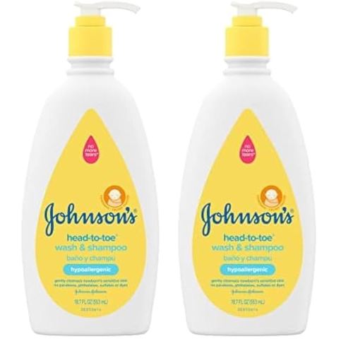 Johnson's Baby Head-To-Toe Gentle Baby Body Wash & Shampoo, Tear-Free, Sulfate-Free & Hypoallergenic Bath Wash & Shampoo for Baby's Sensitive Skin & Hair, Washes Away 99.9% Of Germs, 18 Fl. Oz