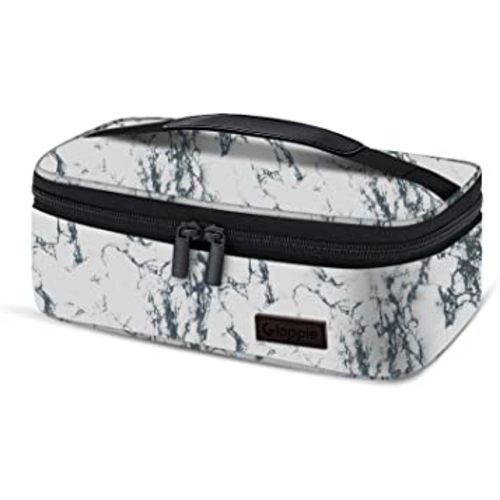 Gloppie Small Lunch Box for Women Men Kids Insulated Lunch Bag Mini Lunchbag Flat Lunch Pail Petty Portable Cooler Bags Reusable Snack Bag, White Marble