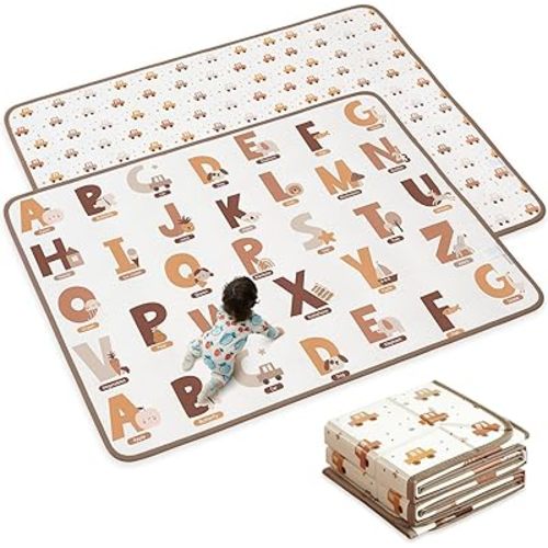 Foldable Baby Play Mat, Double-Sided Cushioned Soft Foam Floor Mat for Babies,Toddlers, Infants, with Fold-Up Sides, Play & Tummy Time Activity Mat (71x55 inch)