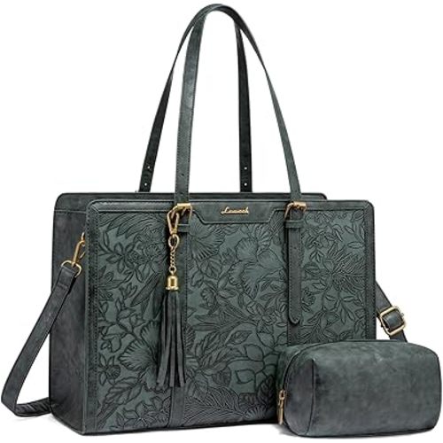 LOVEVOOK Laptop Bag for Women Vintage Leather Laptop Tote 15.6 inch Large Capacity Computer bag with Clutch Purse for Work
