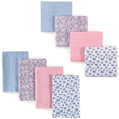 Hudson Baby Infant Girl Cotton Flannel Burp Cloths And Receiving Blankets, 8-piece Set, Classic Floral, One Size