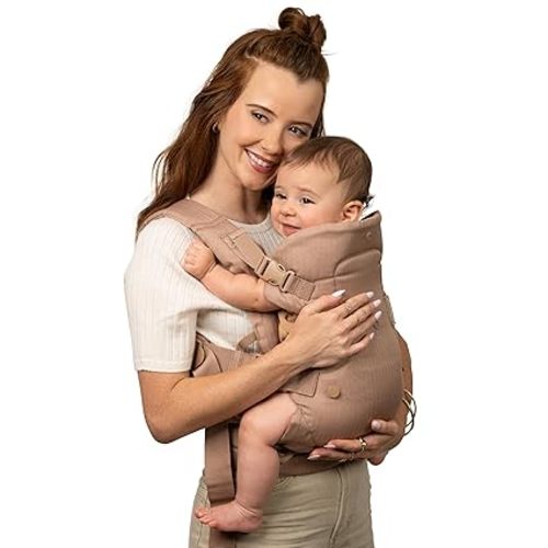 Infantino Flip Luxe 4-in-1 Convertible Baby Carrier, Ergonomic Infant to Toddler Carrier, Updated Lumbar Support, Premium Herringbone Fabric, Elevated Accents, Hands-Free Comfort, 7–35 lbs, Affogato