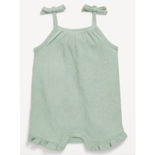 Printed Sleeveless Tie-Strap Romper for Baby