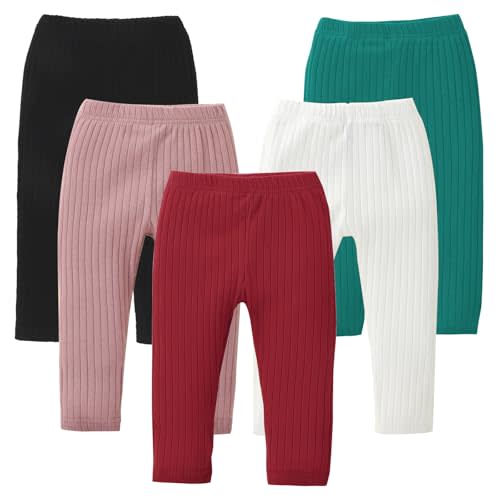 DREAM BUS 5 Pack Toddler Girl Pants Baby Girl Solid Ribbed Pants Toddler Girls Bottoms Leggings Newborn Cotton Jogger