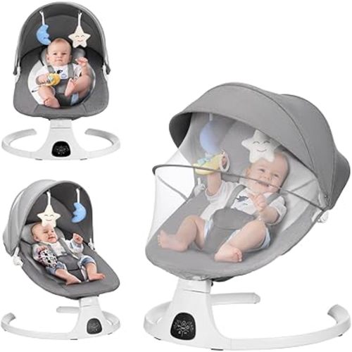 Baby Swings for Infants, Baby Swing, Infant Swing with Bluetooth Music Speaker, 5 Seat Positions, 5 Point Harness Belt, Remote Control - Portable Baby Swing for Indoor and Outdoor