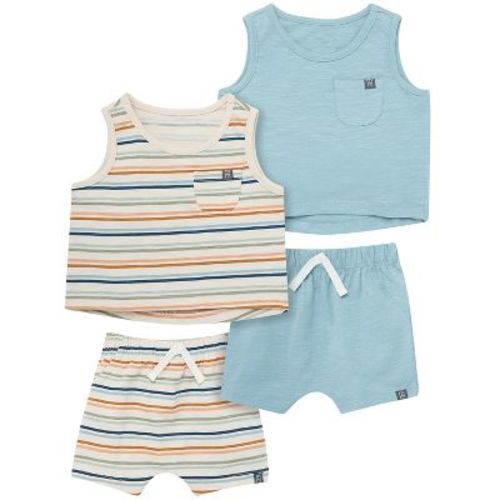Modern Moments™ By Gerber Baby Boys' 4-piece Sleeveless Shirt And Shorts Set, Beige Stripe/md Teal, 6-9m