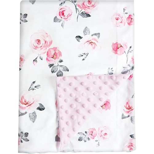 PHF Minky Baby Blanket, 30x40 Inches Soft Toddler Blanket with Double Layer Dotted Backing for Girls, Reversible Crib Receiving Blanket Bed Throws for Newborn, Babies, Rose Floral, 30x40 Inches
