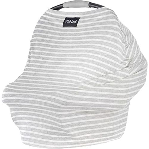 Milk Snob Original 5-in-1 Cover - Added Privacy for Breastfeeding, Baby Car Seat, Carrier, Stroller, High Chair, Shopping Cart, Lounger Canopy - Newborn Essentials, Nursing Top, Heather Gray Stripe
