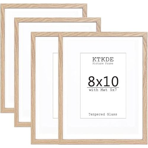 KTKDE 8x10 Picture frame Set of 4,5x7 mat or 8x10 photos, Modern Style Wood Composite Frame, Tempered Glass, 8 by 10 Picture Frame Wooden Wall or Table top Display Family Friends Wedding Best Gift