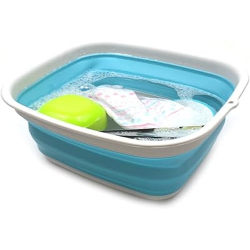 SAMMART 7.7L (2 Gallon) Collapsible Tub - Foldable Dish Tub - Portable Washing Basin - Space Saving Plastic Washtub (Bright Blue, S)