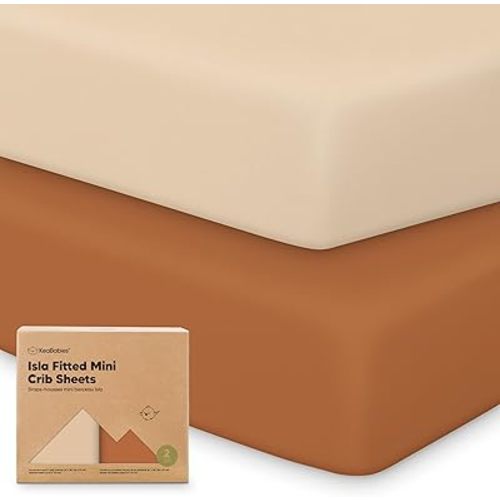 Pack and Play Sheets Fitted - 2-Pack Mini Crib Sheets for Pack N Play Mattress, Soft & Cozy, Neutral Toddler Playard Bedding, Snug Fitted Mini Baby Crib Mattress Cover Set for Boys, Girls (Rust)