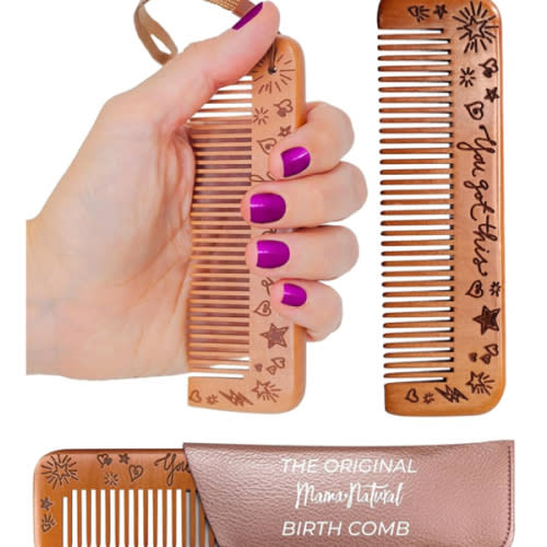 Mama Natural Wooden Labor Comb – Essential Birth & Delivery Support | Ergonomic Wood Comb for Pregnancy, Contractions & Acupressure Relief