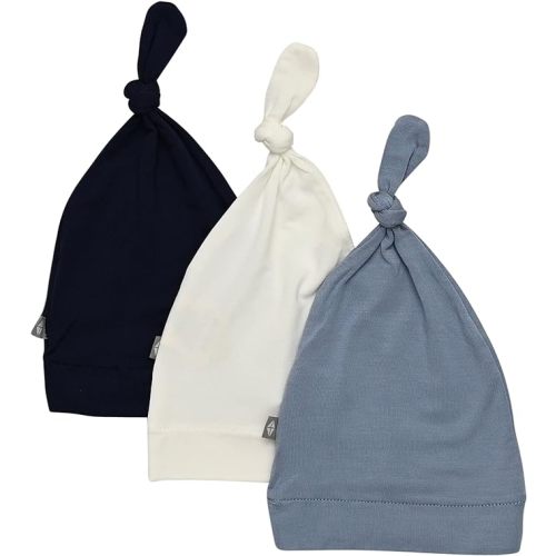 Kyte Baby 3-Pack Bamboo Baby Knotted Beanie Hats - Navy, Cloud, Slate, Newborn
