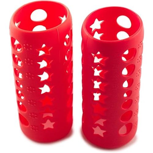 Silicone Glass Baby Bottle Cover by HNR - 2 Pack RED