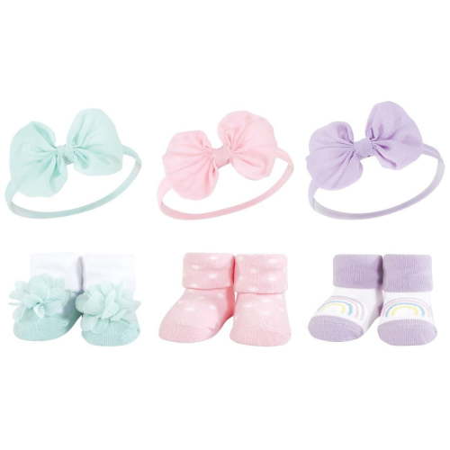 Hudson Baby Infant Girl Headband and Socks Giftset, Purple Mint, One Size