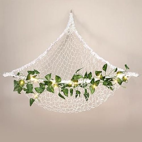 SATINIOR 1 Pcs Stuffed Animal Toy Storage Hammock with 1 Pcs Artificial Ivy LED Garland Corner Hanging Organizer Decorations Stuffed Plush Net for Home Decor