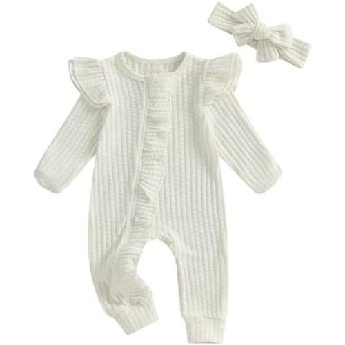 Baby Girl Newborn Clothes Fall Winter Hospital Coming Home Outfit Bow Long Sleeve Romper Zipper Onesie Jumpsuit