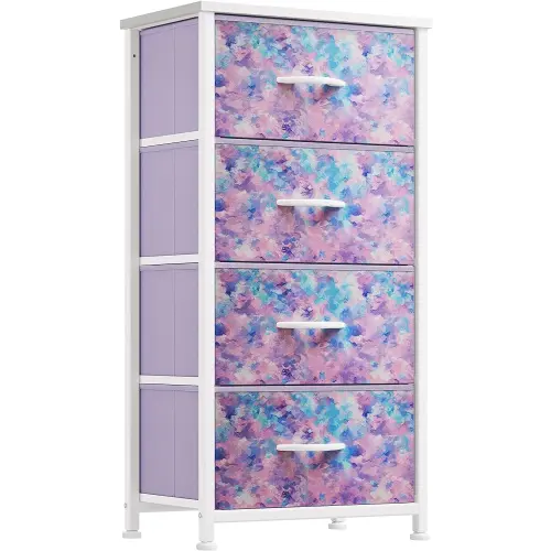 YITAHOME Purple Dresser with 4 Drawers - Storage Tower Unit, Kids Dresser for Bedroom, Living Room, Closets - Sturdy Steel Frame, Wooden Top & Easy Pull Fabric Bins