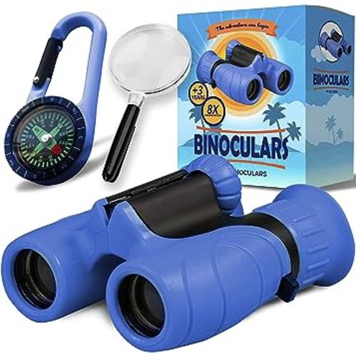 Promora Binoculars for Kids, Set with Magnifying Glass & Compass - Easter Toys, Kids Binoculars for Boys and Girls - Perfect Easter Basket Stuffers for Toddler ! Easter Gifts for 3-12 Years Kids