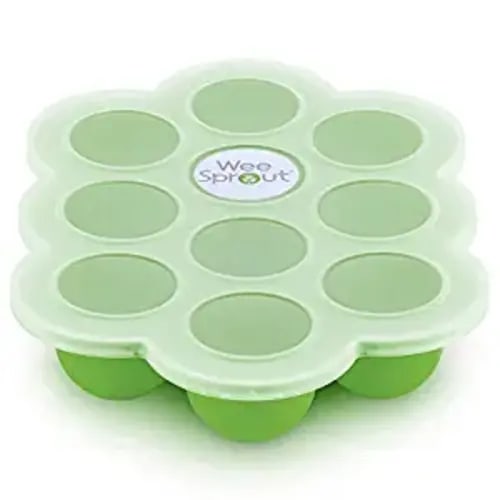 WeeSprout Silicone Baby Food Freezer Tray with Clip-on Lid Perfect Storage Container for Homemade Baby Food, Vegetable & Fruit Purees, and Breast Milk - Ten 1.5 Ounce Sections - Bright Green