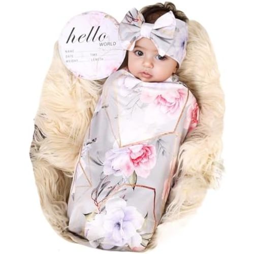 Galabloomer Newborn Receiving Blanket Headband Set Baby Flower Swaddle