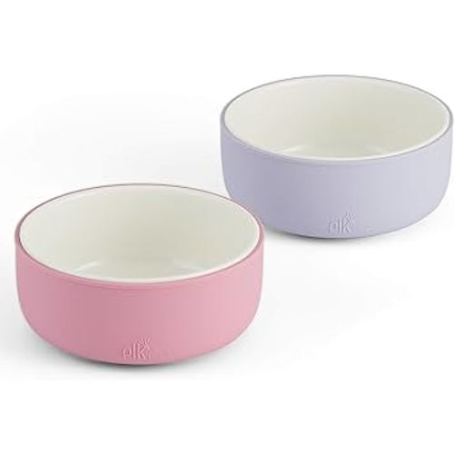 Elk and Friends Kids Porcelain Bowls with Silicone Sleeve | Kids/Toddler/Baby Feeding | Microwave & Dishwasher Safe | Non slip | Cereal/Soup/Snack Dishes & Dinnerware