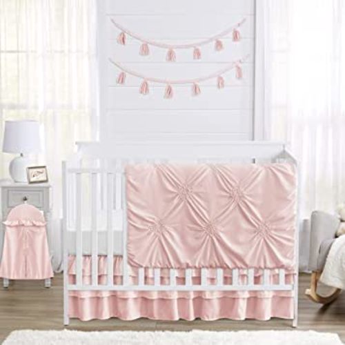 Sweet Jojo Designs Solid Color Blush Pink Shabby Chic Harper Baby Girl Crib Bedding Set 4 Pieces