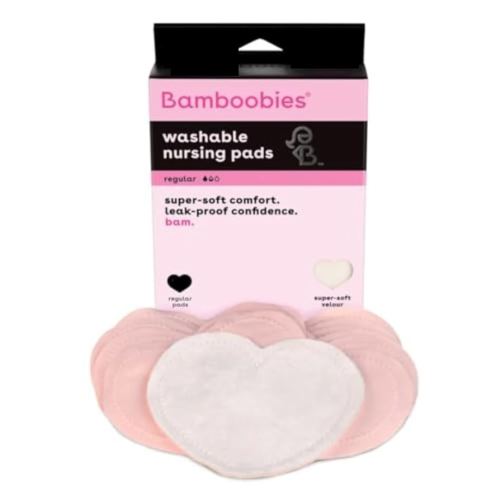 Bamboobies Nursing Pads, Reusable and Washable for Daily Use, Leak-Proof Pads for Breastfeeding, 4 Pads