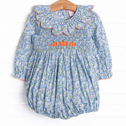 Pumpkin Posy Smocked Bubble, Blue – Stitchy Fish