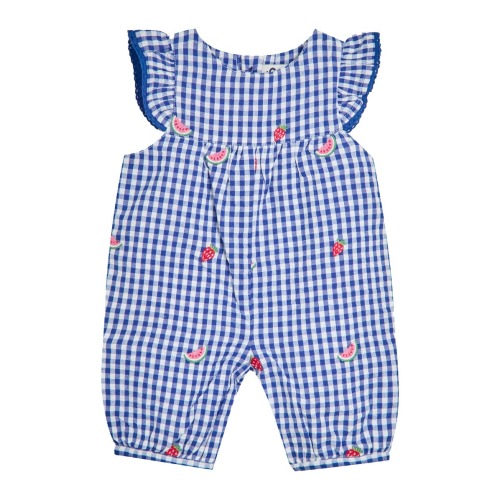 Gingham Fruit Embroidered Cotton Romper
