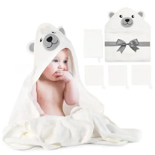 Momcozy Baby Bath Towel Set, Baby Towel with Hood and Baby Washcloth|Baby Bath Glove, Extremely Soft, Breathable, Suitable for Girls and Boys