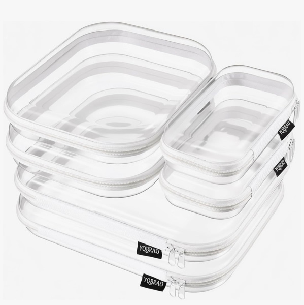 YQBRAO Clear Hard Shell Zipper Cases, 6 Multi-Size Organizers, White