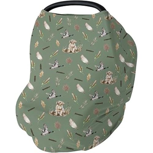 Duck Hunting Hunter Car Seat Cover for Babies Flying Mallard Ducks Dog Reef Feathers Stretchy 5-in-1 Cover Adjustable Car Canopy Breastfeeding Cover Wild Bird Breathable Nursing Cover-Up