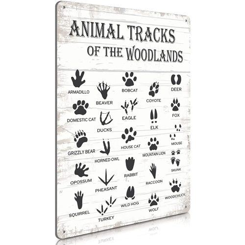Animal Tracks Field Guide Sign Nursery Metal Tin Sign Rustic Animal Tracks Wall Decor Country Woodland Theme House Decor Farmhouse Cabin Metal Signs for Baby Boys Home Bathroom Bedroom Decorations