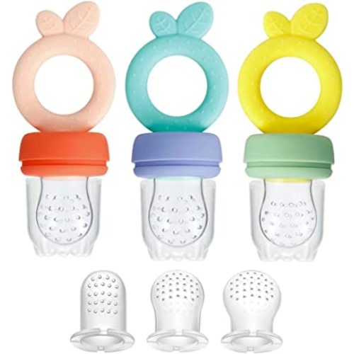 PandaEar 3 Pack Silicone Baby Fruit Food Feeder Pacifier with 3 Sizes Silicone Pouches, BPA Free Mesh Feeder for Infants