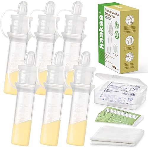 haakaa Colostrum Collector Kit Breast Milk Collector with Cotton Cloth Wipe and Storage Case, Ready-to-Use, Reusable, 4ml/6pcs