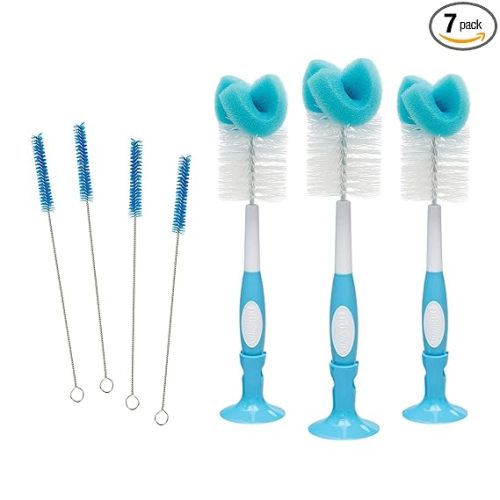 Dr. Brown's Reusable Sponge Baby Bottle Cleaning Brush, Blue, 3-Pack + Anti-Colic Vent Cleaning Brush, BPA-Free, 4-Pack