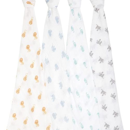 aden + anais Swaddle Blanket, 100% Organic Cotton Muslin Blankets for Girls & Boys, Baby Receiving Swaddles, Ideal Newborn & Infant Swaddling Set, 4 Pack, Animal Kingdom