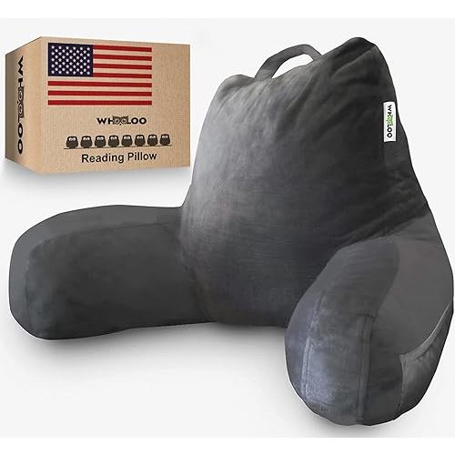 WhooLoo Reading Pillow Sitting Up in Bed Backrest Support Large Adult Back Wedge Watching TV Bedrest Gerd Heartburn Recovery Snoring Made in The USA 100% Memory Foam w/Removable Washable Cover