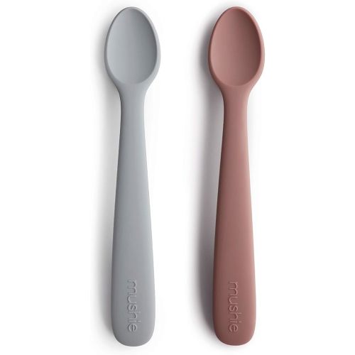 mushie Silicone Baby Feeding Spoons | 2 Pack (Stone/Cloudy Mauve)