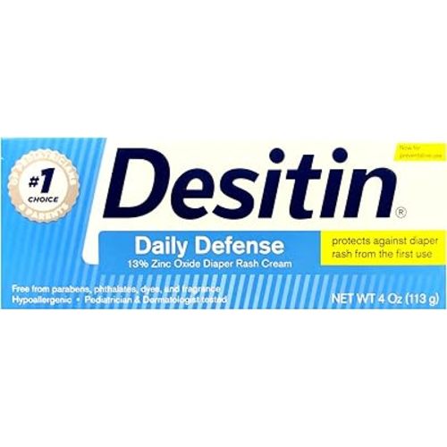 Desitin Daily Defense Baby Cream with Zinc Oxide to Treat, Relieve & Prevent Diaper Rash, Hypoallergenic, Dye, Phthalate & Paraben-Free, 4 Oz