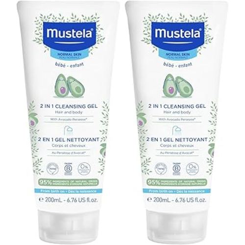 Mustela Baby 2-in-1 Cleansing Gel - Baby Body & Hair Cleanser - with Natural Avocado - Biodegradable Formula & Tear-Free - 6.76 fl. oz. - 1 or 2-Pack