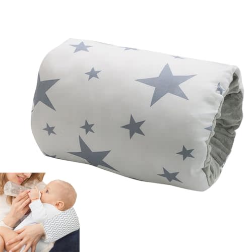 LENOTEX Breastfeeding Pillows Cotton Nursing Arm Pillow Skin-Friendly Feeding Pillow Mini Arm Pillow for Breastfeeding Washable Nursing Pillow for Bottle Feeding (Grey Stars with White Background)