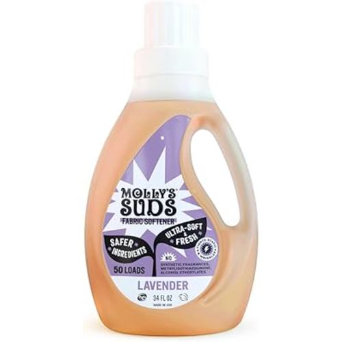 Molly’s Suds Natural Fabric Softener Liquid for Sensitive Skin | Plant-Based, Infused with Essential Oils | Fights Static, Reduces Wrinkles, Deodorizes | Lavender, 50 Loads